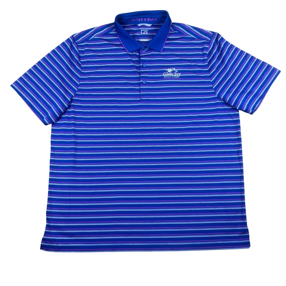 Cutter & Buck Mens XL Blue Striped CB DryTec‎ Polo Shirt Glen Ivy Golf Club